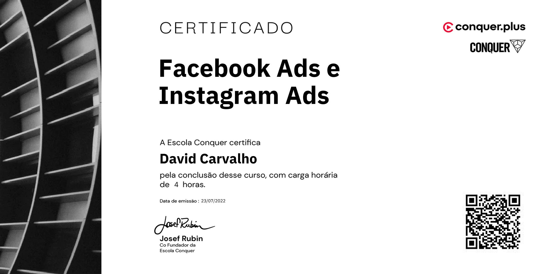Certificado de Facebook Ads e Instagram Ads